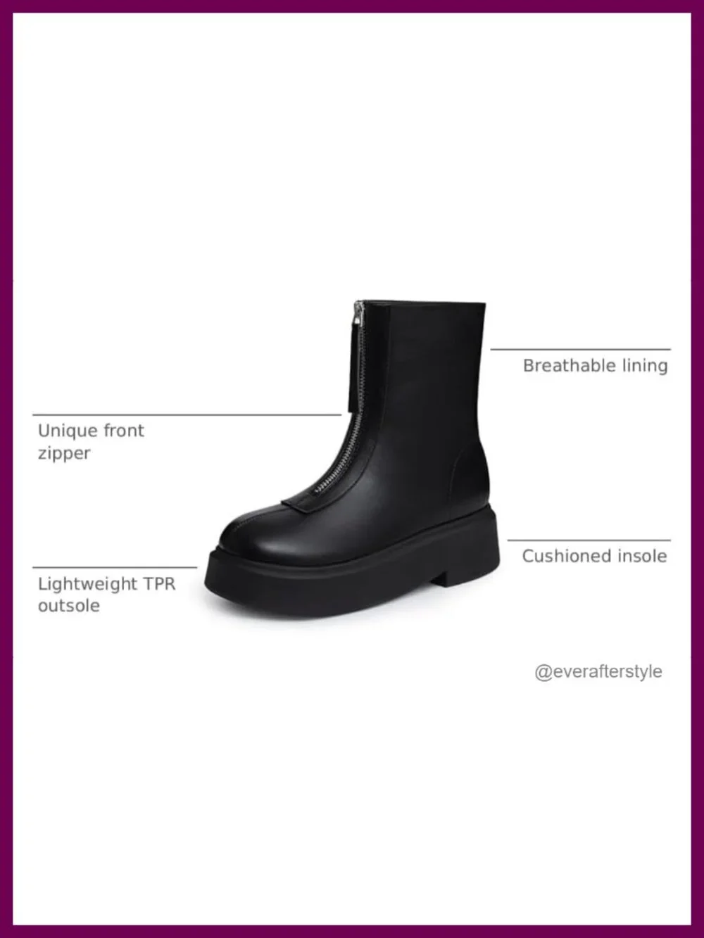 Women's Platform Ankle Boots Round Toe Chunky Low Heel Front Zipper PU Leather